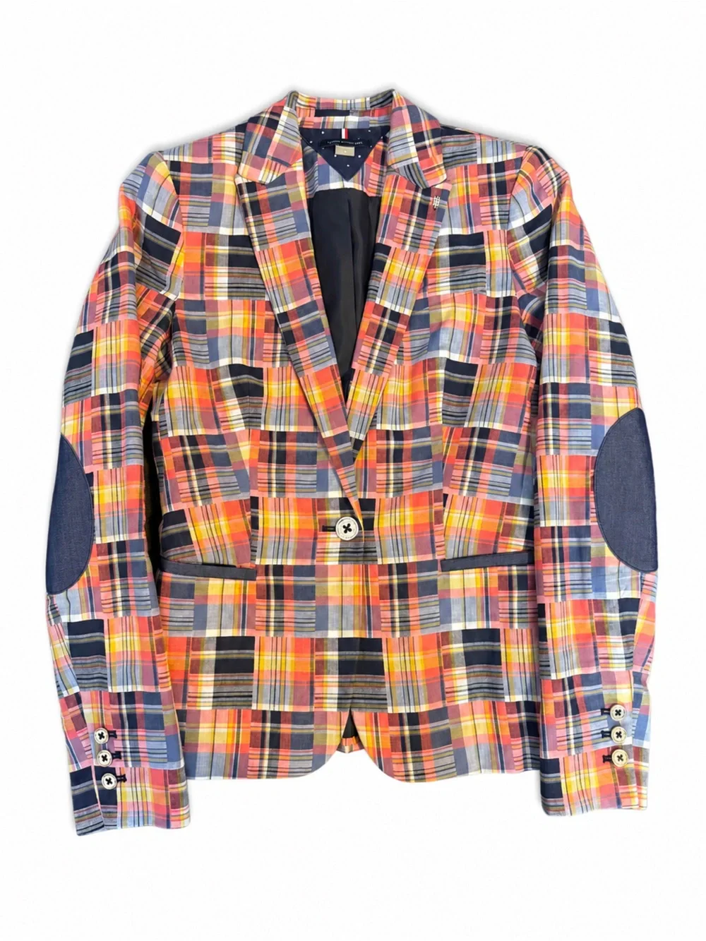 Tommy Hilfiger Multicolor Plaid Blazer with Navy Elbow Patches